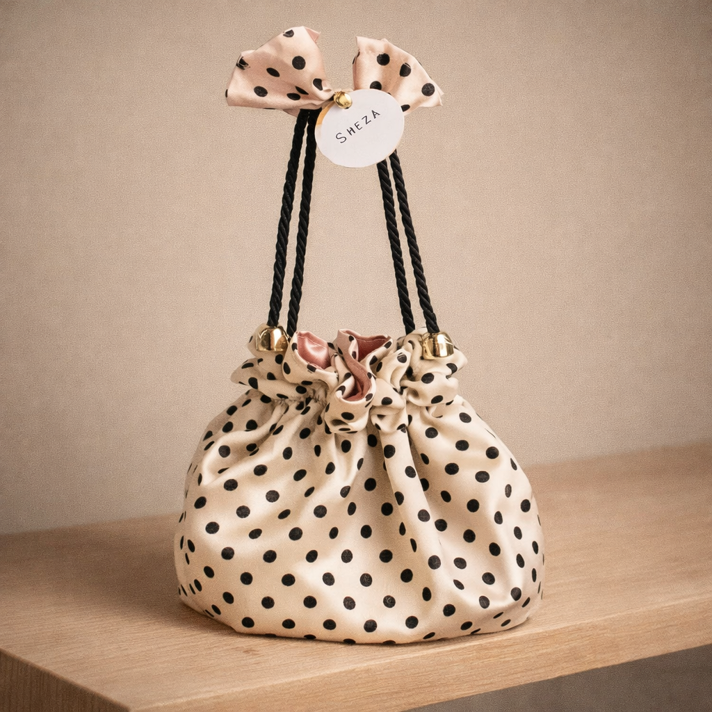 SHEZA Artisanal Handcrafted Bag in Pink with Gold Rope