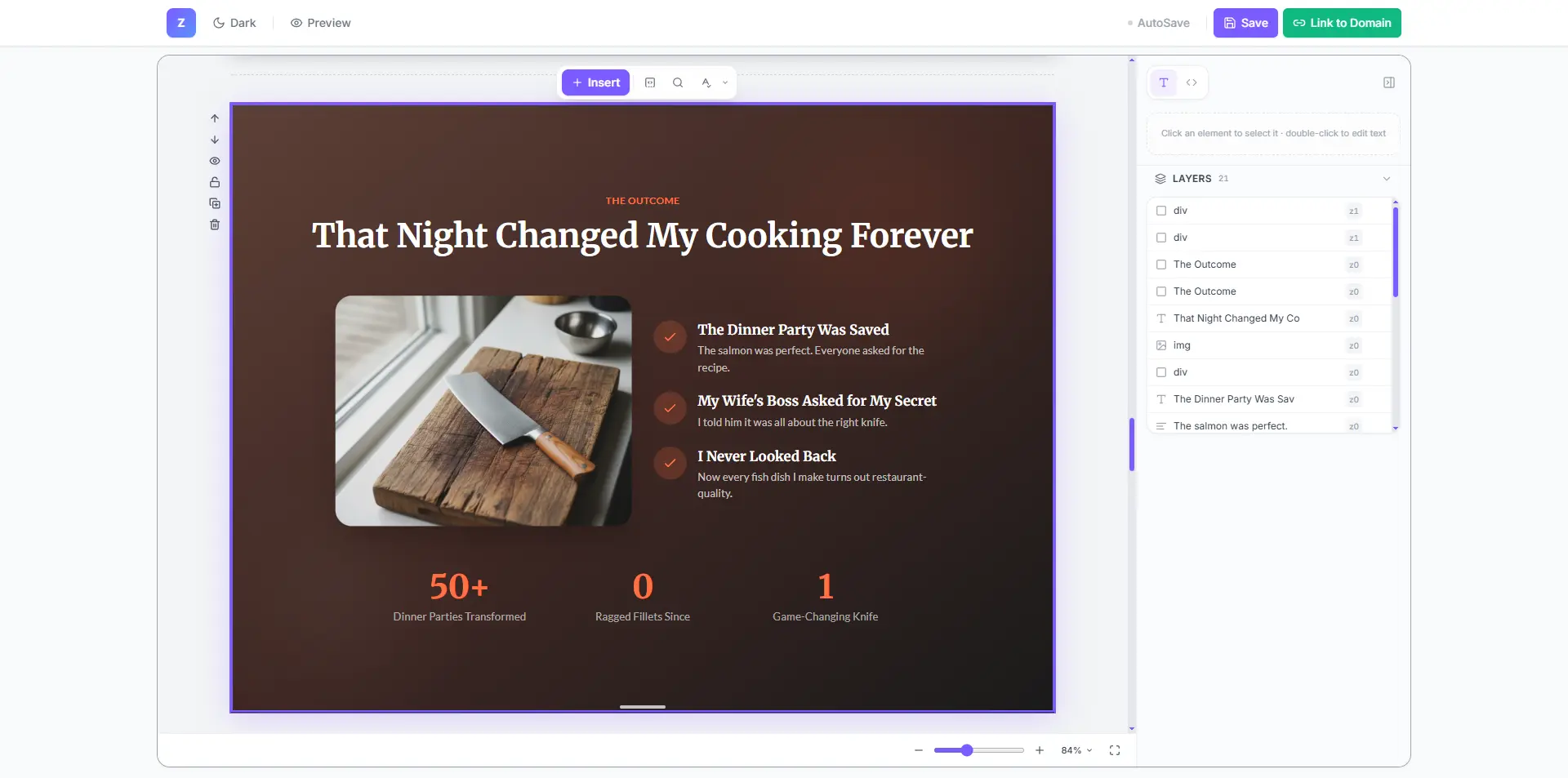 Visual page editor interface