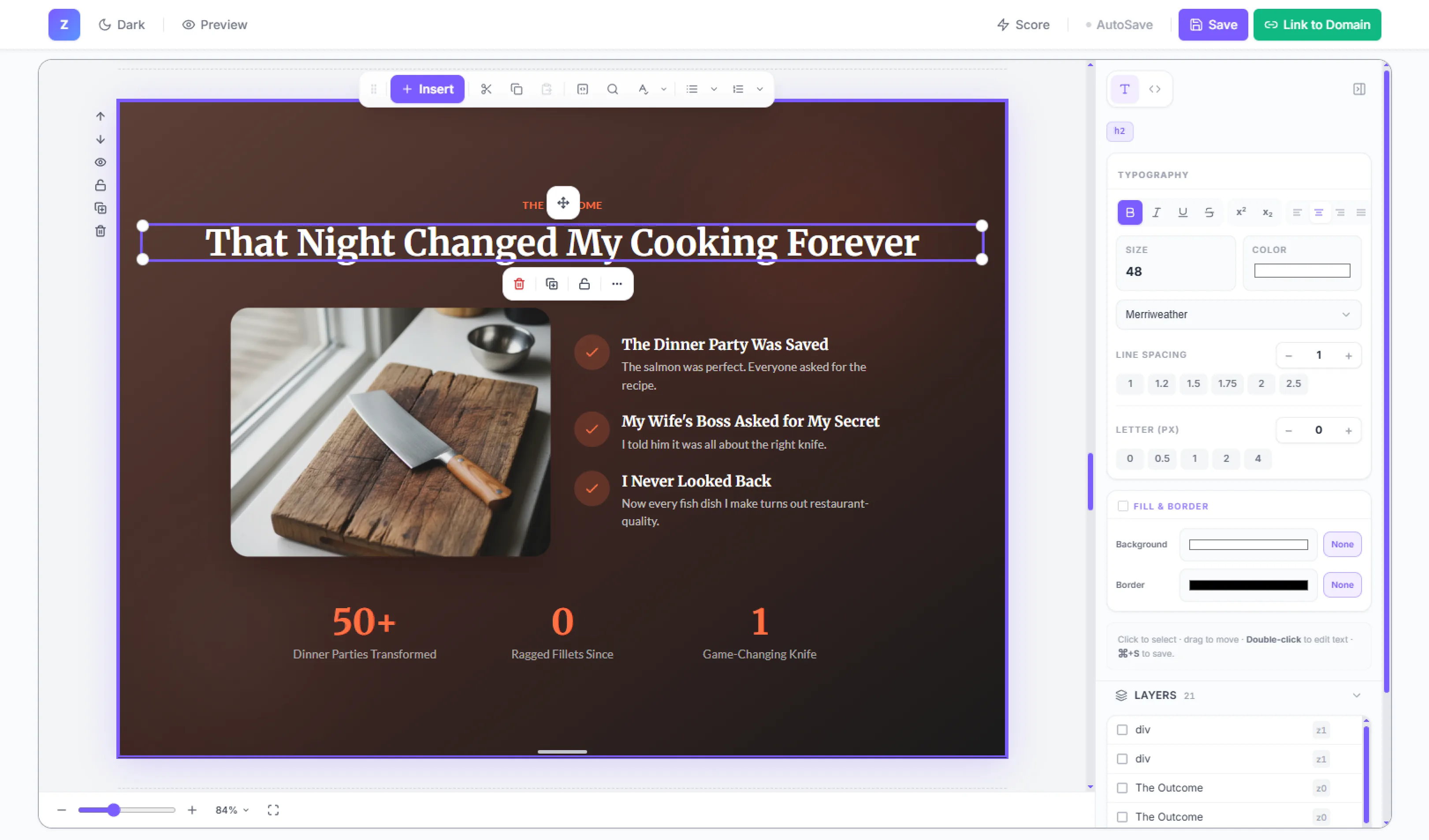 Editor selected heading state