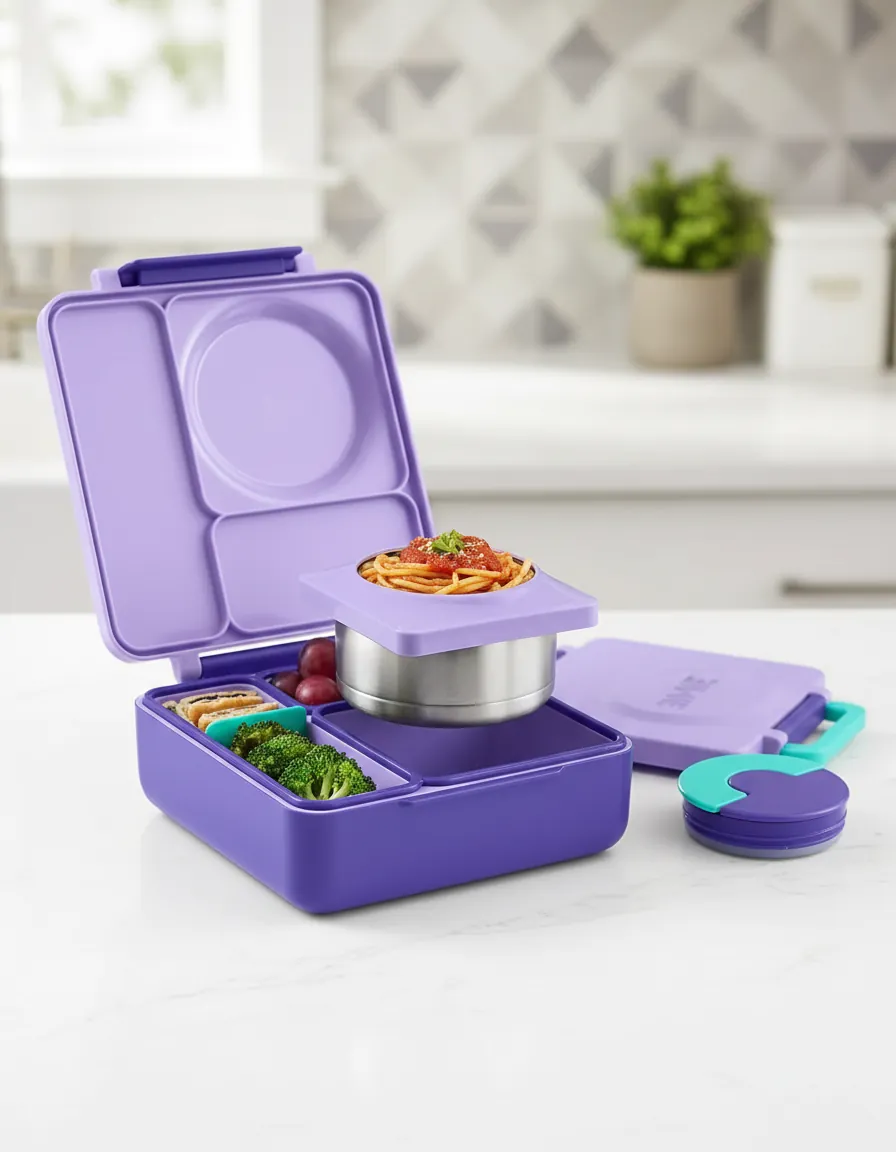 Premium Bento Box with steam rising from hot food compartments