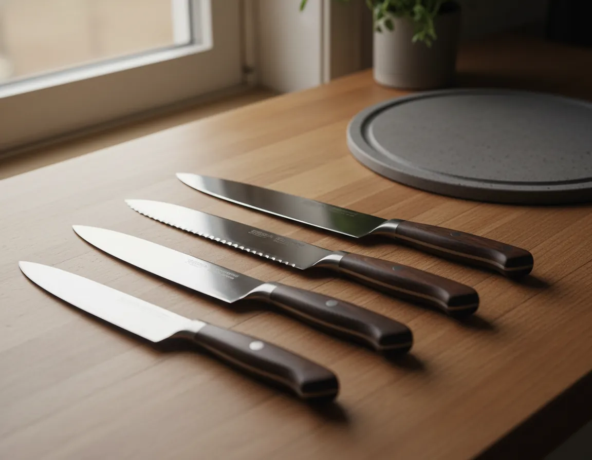 Professional chef knife on marble surface