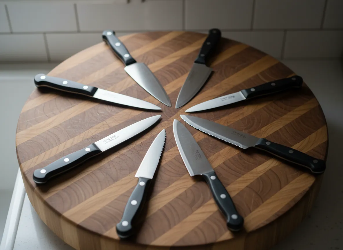 Knife set with free sharpener highlighted in gold