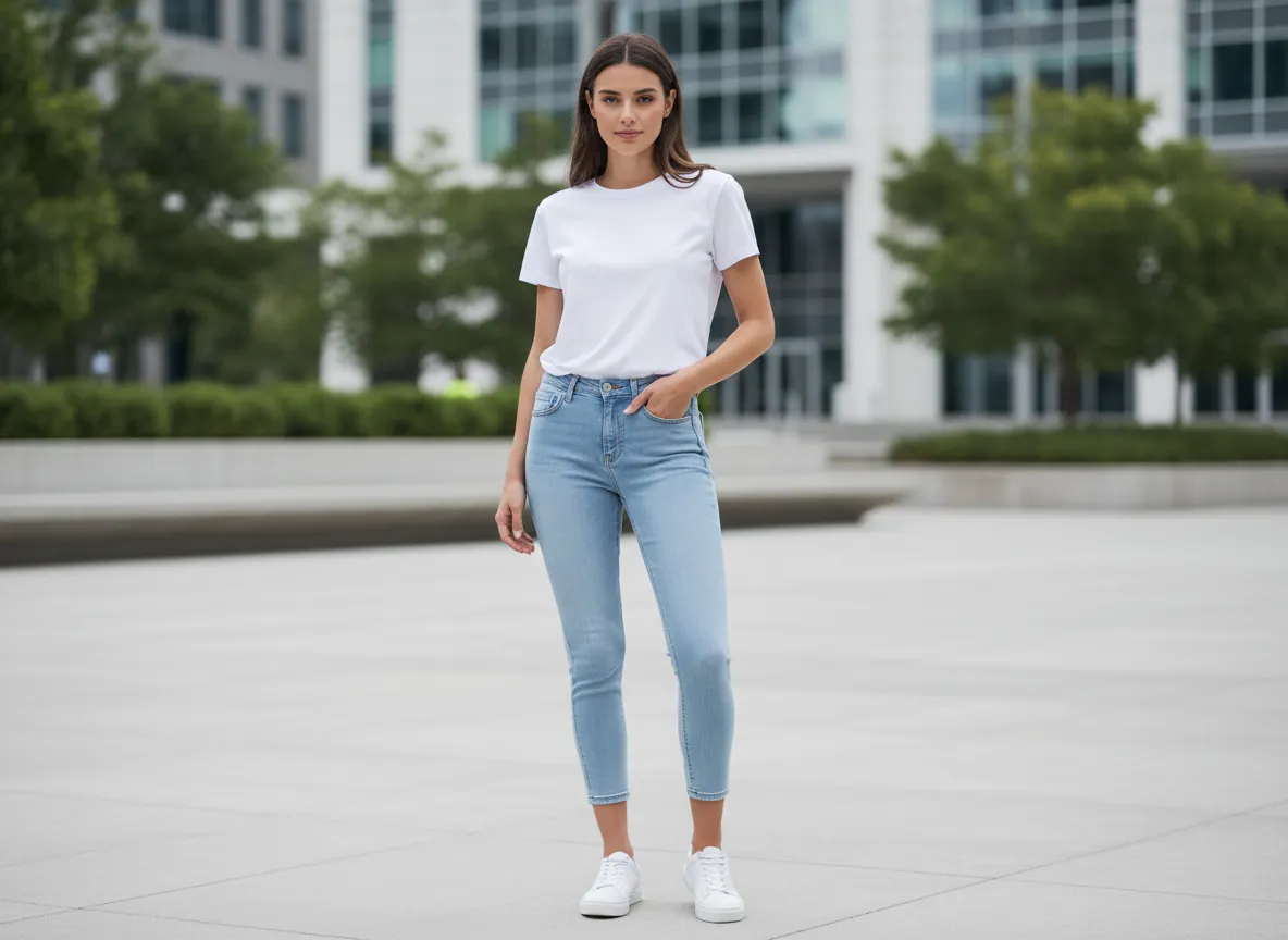 Crop top styling with wide leg jeans