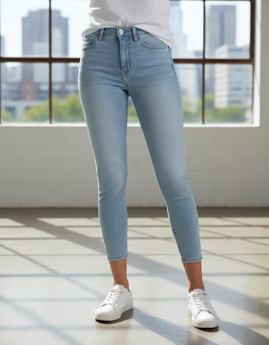 Woman walking comfortably in jeans