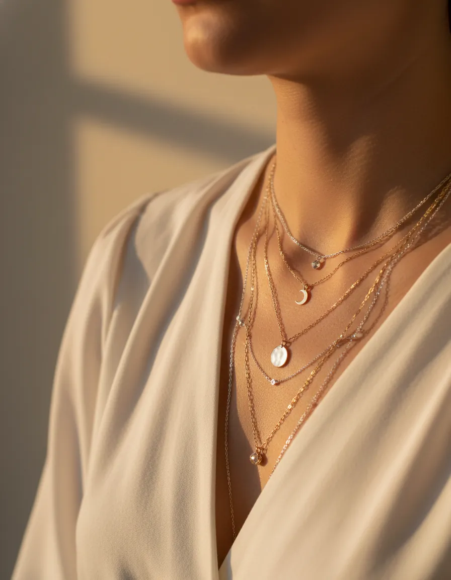 Office look with layered necklaces