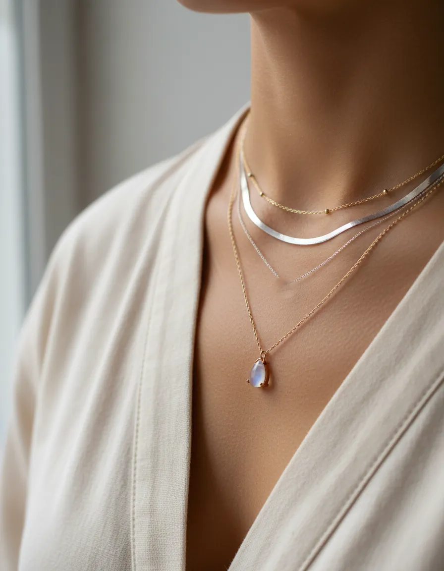 Dinner date look with layered necklaces