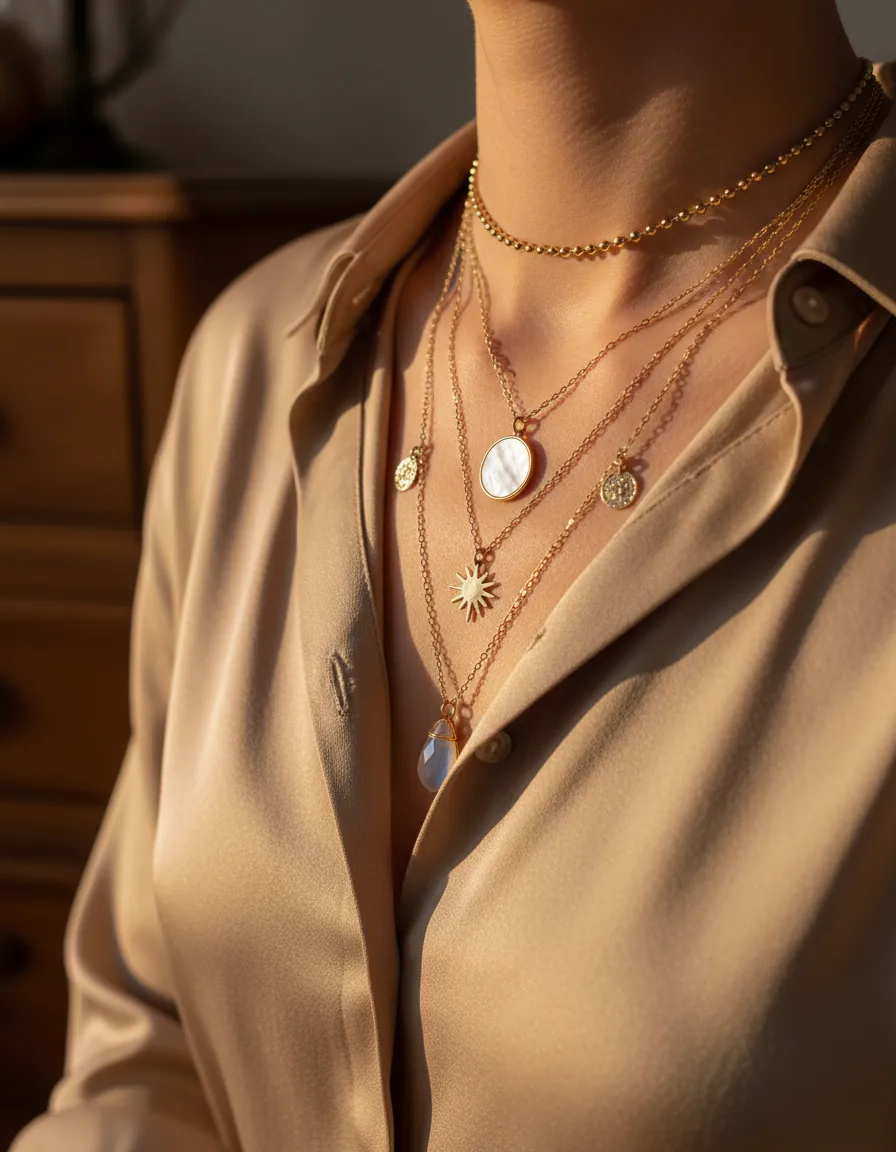 Casual day look with layered necklaces