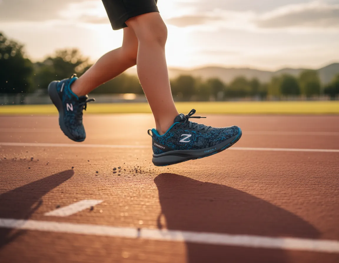 Zanopy Check 1 shoe in action - runner mid-stride with motion blur
