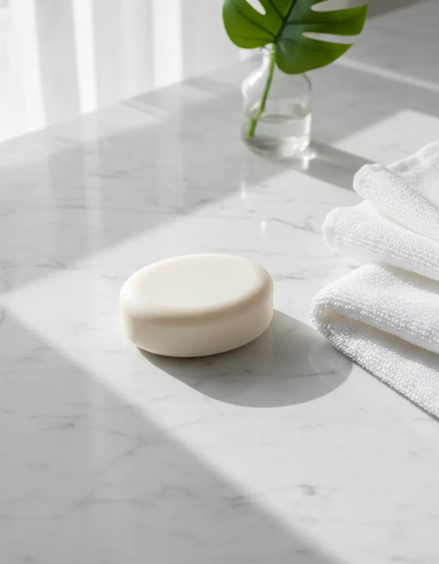 Luxury soap with travel essentials and vacation setting