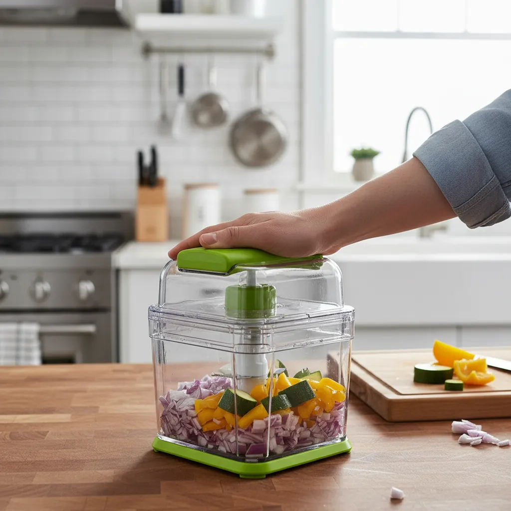 Multi-Function Vegetable Chopper in action with fresh vegetables