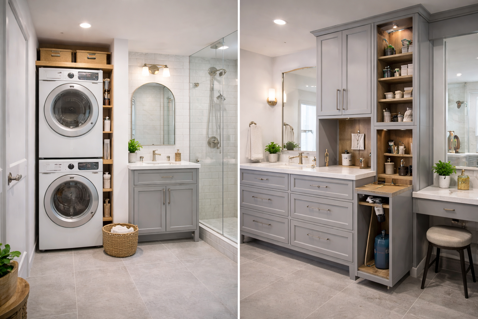 Modern bathroom with marble tiles and vanity