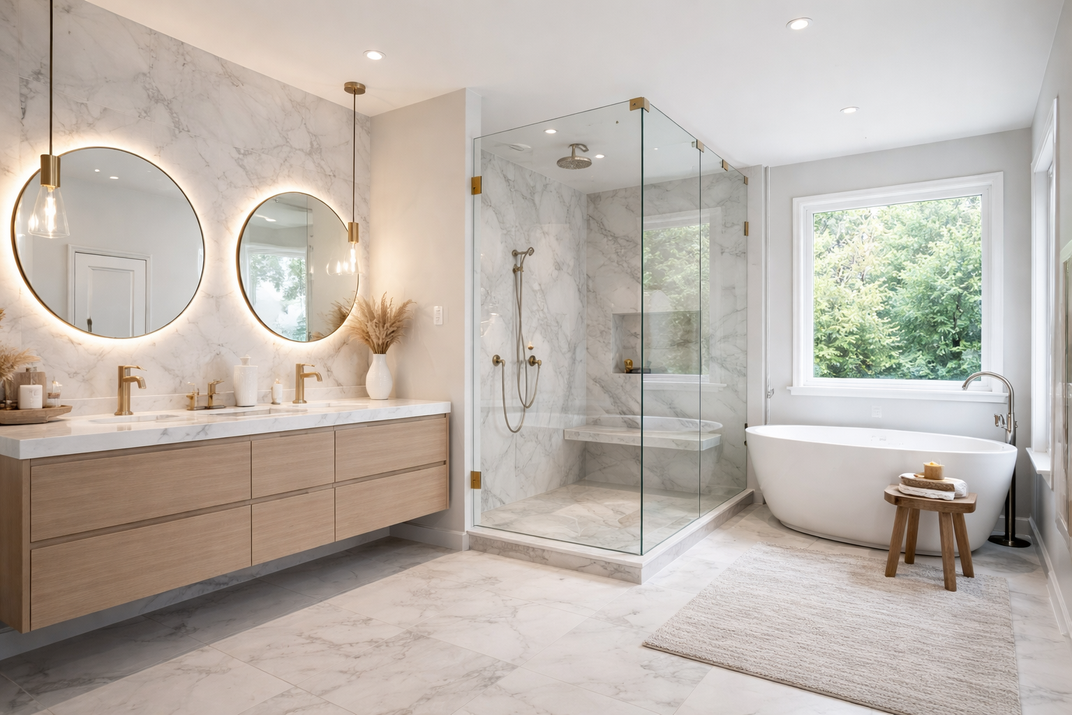 Modern minimalist bathroom with glass shower