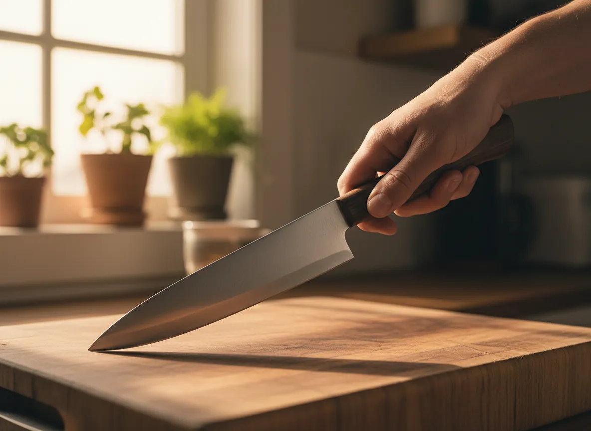 Knife cutting meat with precision